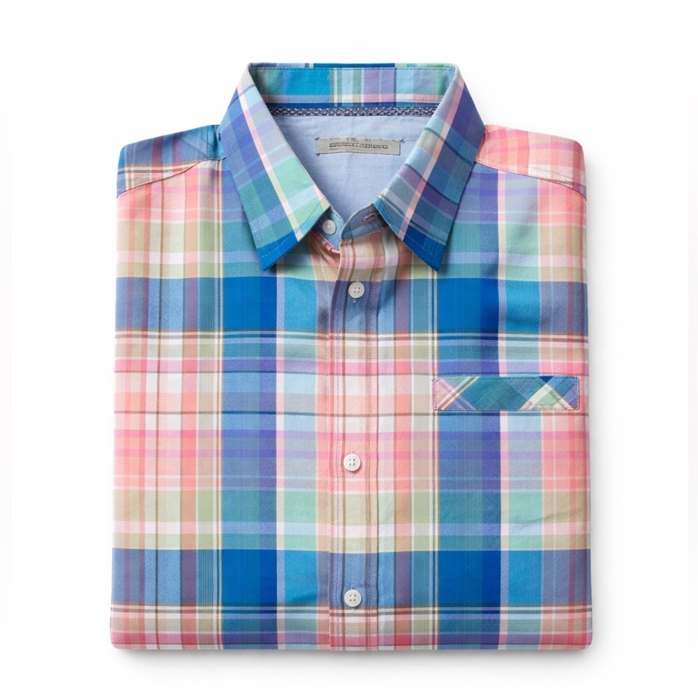 James Campbell Plaid Short Sleeve Button-Down Shirt Men’s Size M 100% Cotton